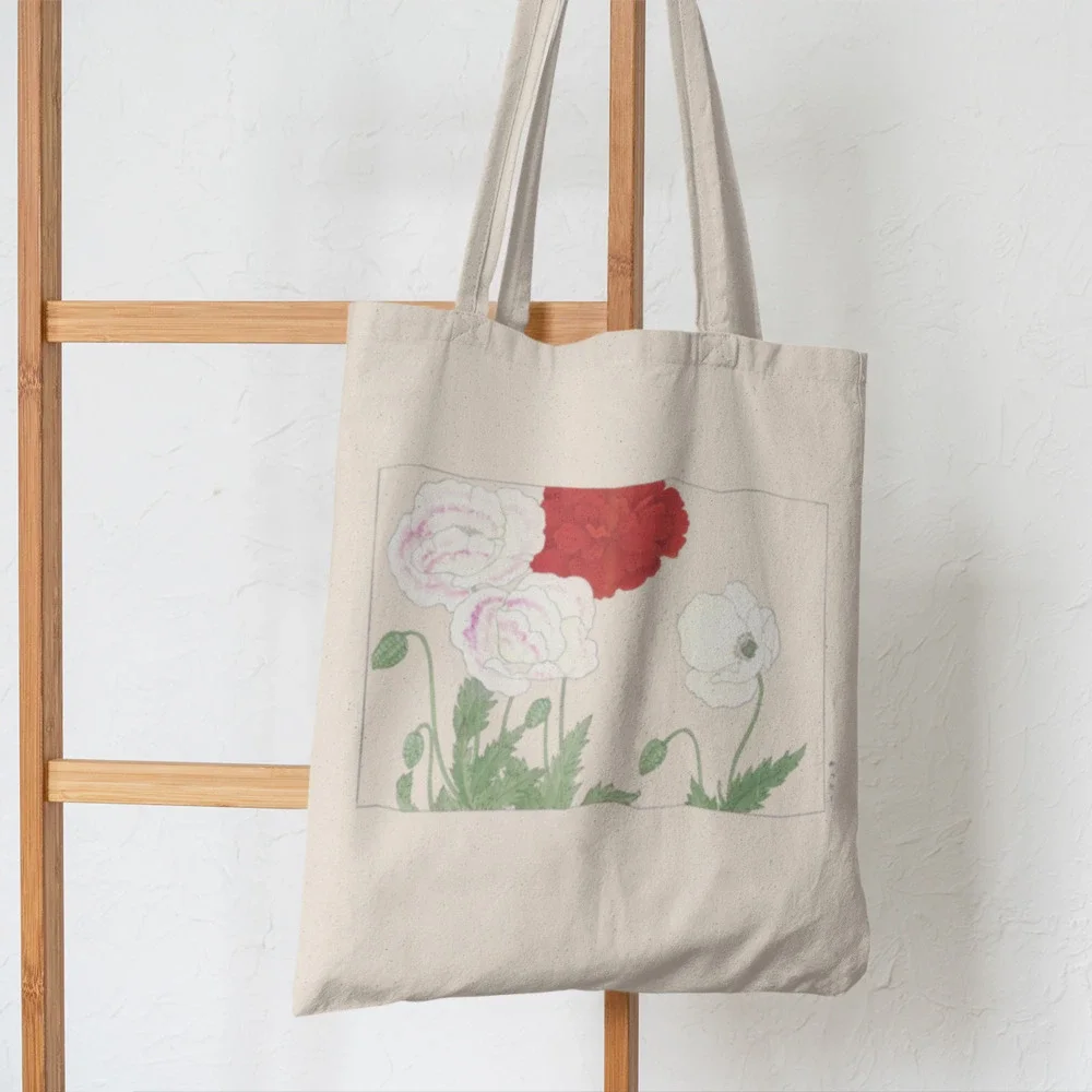 Japanese Vintage Poppy Flower Tote Bag - Picture 4 of 5